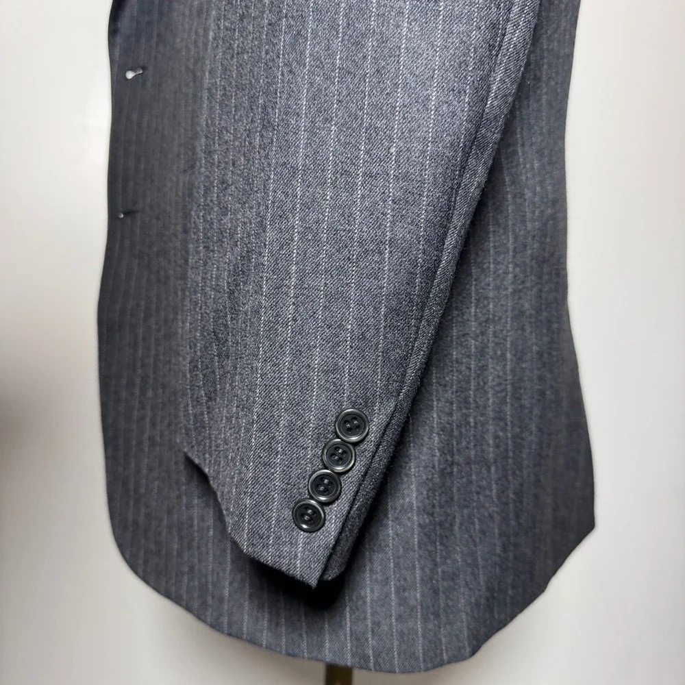 1980s The English Shop 3-Piece Suit Mens 40L 30W Gray Pinstripe Wool Vintage